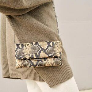 Loeffler Randall Black and Cream Snakeskin Clutch